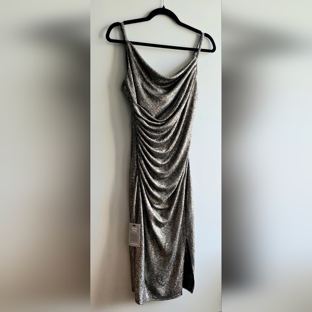 Le Château - NWT Elegant Metallic Draped Dress - Size Medium